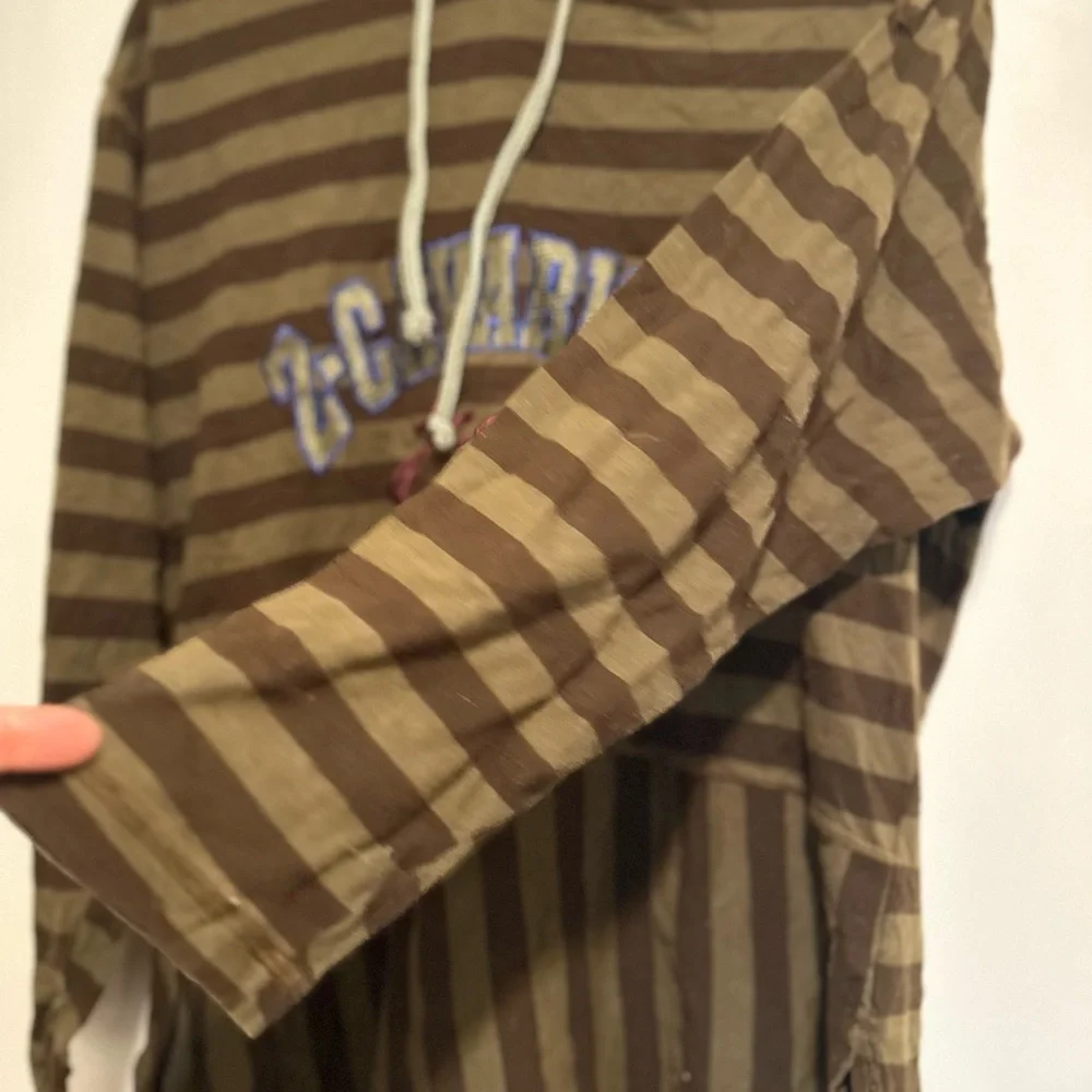 VTG 90s Z. Cavaricci Brown Striped Hooded Pullover Top. Embroidered Logo.